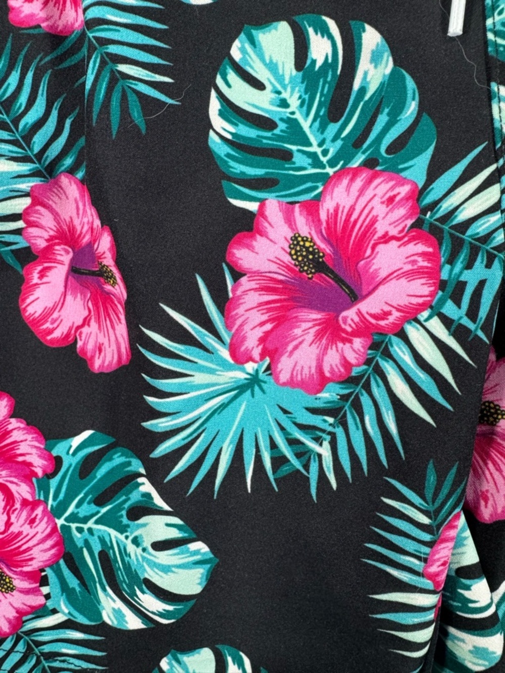 Black Tropical Floral Swim Shorts with Pink Hibiscus - Picture 9 of 9